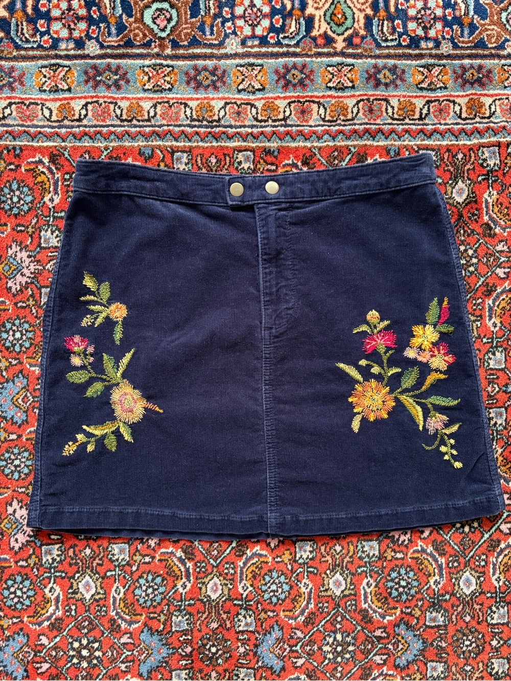 Mossimo Supply Co. Navy Corduroy Mini Skirt with Boho Floral Embroidery